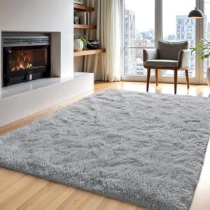 Zentavio Soft Fluffy Grey Area Rug 4x6