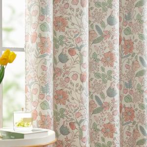 jinchan Nursery Curtains 95% Blackout Pink 63 Inch Long Floral Curtains for Girls Room, Farmhouse Drapes for Living Room Bedroom Darkening Window Treatment Grommet Top Set of 2 Panels
