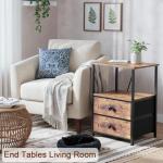 LOAKEKEL Night Stand Set 2, Nightstand with Charging Station, End Tables with Storage Shelf for Small Spaces, Bedside Table Side Tables with 2 Fabric Drawers for Bedroom, Rustic Brown, HETS020PBR