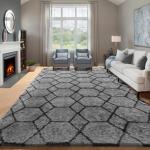 ONASAR 6x9 Washable Grey and Black Area Rug