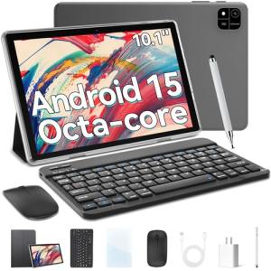 10.1" Android 15 Tablet with Keyboard and Accessories