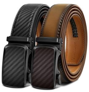 BULLIANT Men's Adjustable Leather Ratchet Belt 2 Pack