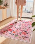Macgace Pink Floral Rug for Girls Bedroom, 3x5 Machine Washable Area Rugs with Non Slip Backingfor Living Room, Cute Flowers Carpet Kitchen Dining Room Kids Playroom Decor