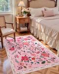 Macgace Pink Floral Rug for Girls Bedroom, 3x5 Machine Washable Area Rugs with Non Slip Backingfor Living Room, Cute Flowers Carpet Kitchen Dining Room Kids Playroom Decor