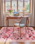 Macgace Pink Floral Rug for Girls Bedroom, 3x5 Machine Washable Area Rugs with Non Slip Backingfor Living Room, Cute Flowers Carpet Kitchen Dining Room Kids Playroom Decor