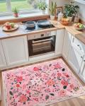 Macgace Pink Floral Rug for Girls Bedroom, 3x5 Machine Washable Area Rugs with Non Slip Backingfor Living Room, Cute Flowers Carpet Kitchen Dining Room Kids Playroom Decor