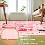 Macgace Pink Floral Rug for Girls Bedroom, 3x5 Machine Washable Area Rugs with Non Slip Backingfor Living Room, Cute Flowers Carpet Kitchen Dining Room Kids Playroom Decor