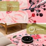 Macgace Pink Floral Rug for Girls Bedroom, 3x5 Machine Washable Area Rugs with Non Slip Backingfor Living Room, Cute Flowers Carpet Kitchen Dining Room Kids Playroom Decor