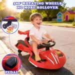 12V Electric Wiggle Car Ride On Toy, Swing Car with Pedal, for Kids from Ages 3 and Up, Birthday Gifts for Boys and Girls, Anti-Rollover, Flashing Wheels, Bluetooth,140Lbs (Black+Red)