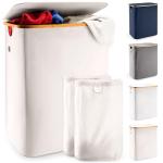 Beige Laundry Basket with Lid and Bamboo Frame