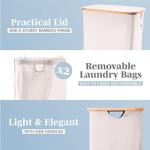 Beige Laundry Basket with Lid and Bamboo Frame