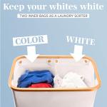 Beige Laundry Basket with Lid and Bamboo Frame