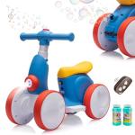 JoyRydz 6V Electric Baby Balance Bike with Bubble Machine,4 in 1 Toddler Balance Bike w/Remote for 1 Year Old Boys Girls Kids Bubble Bike Ride on Toys w/Powered Motor,Music,LED Lights (Blue&Red)