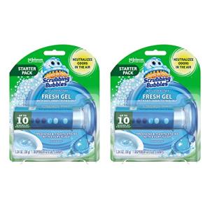 Scrubbing Bubbles Fresh Gel Toilet Bowl Cleaning Stamps, Helps Keep Toilet Clean and Helps Prevent Limescale & Rings, Rainshower Scent, 1 Dispenser with 6 Fresh Gel Stamps (2 Pack)