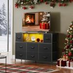 WLIVE Black TV Stand with LED Lights & Drawers