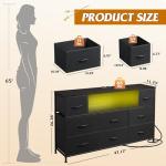 WLIVE Black TV Stand with LED Lights & Drawers