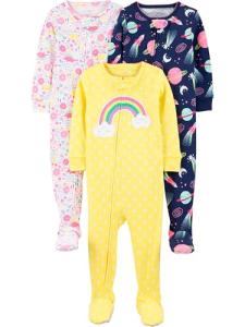 Toddler Girls' 3-Pack Cotton Footed Pajamas