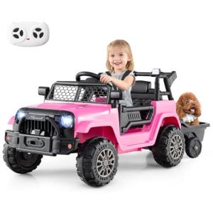 Costzon Pink Ride-On Truck with Detachable Trailer
