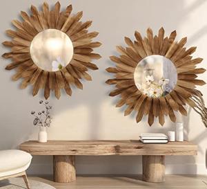 LOSOUR 2 Pack Boho Sunburst Wall Mirrors