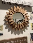 Honiway 12" Rustic Sunburst Wood Wall Mirror
