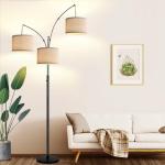 Dimmable 3-Light Arc Floor Lamp with Beige Shades