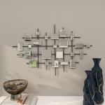 Deco 79 Metal Geometric Home Wall Decor Wall Sculpture with Square Mirrored Accents, Wall Art 28" x 1" x 44", Black