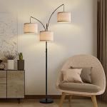 Dimmable 3-Light Arc Floor Lamp with Beige Shades
