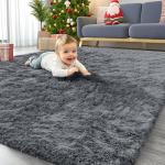 OLANLY Soft Washable Shag Area Rug, Grey 4x5.9 ft