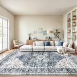 Washable 8x10 Vintage Area Rug with Non-Slip Backing