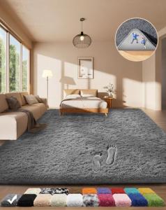 Ophanie Soft Grey Non-Slip Shag Area Rug 4x6