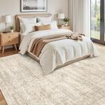 Soalmost Washable 8x10 Vintage Beige Area Rug