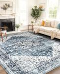 Washable 8x10 Vintage Area Rug with Non-Slip Backing