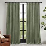 Sage Green Velvet Room Darkening Curtains, 84 inches