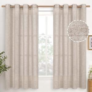 Beige Semi-Sheer Linen Curtains - 2 Panels