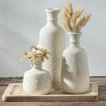 Set of 3 Rustic Whitewashed Ceramic Vases