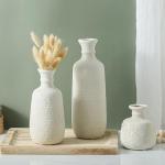 Set of 3 Rustic Whitewashed Ceramic Vases