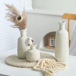 Set of 3 Rustic Whitewashed Ceramic Vases
