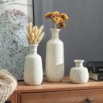 Set of 3 Rustic Whitewashed Ceramic Vases