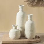 Set of 3 Rustic Whitewashed Ceramic Vases