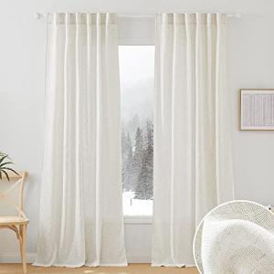RYB HOME Semi Sheer Linen Blend Curtains - 2 Panels