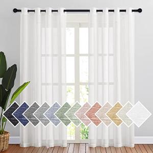 NICETOWN White Sheer Linen Curtains - 84 Inch Set