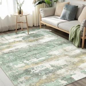 Light Green 5x7 Area Rug, Modern Abstract Design
