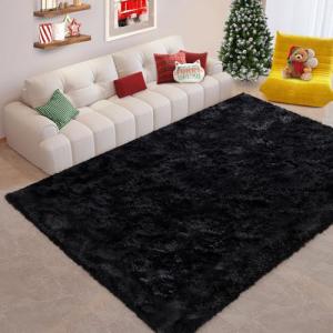 Soft Black Shag Rug for Bedroom and Living Room