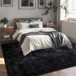 Soft Black Shag Rug for Bedroom and Living Room