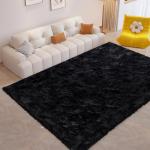 Soft Black Shag Rug for Bedroom and Living Room