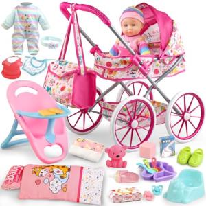 Baby Doll Stroller Toy Set with Accessories