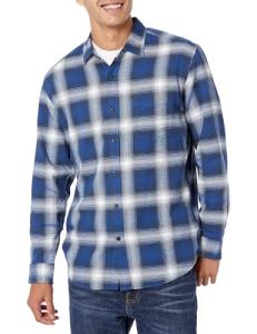 Men's Long-Sleeve Flannel Shirt, Blue Plaid
