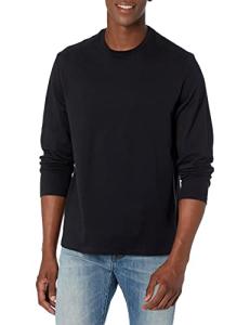 Men's Black Long-Sleeve Crewneck T-Shirt, Size Large