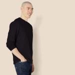 Men's Black Long-Sleeve Crewneck T-Shirt, Size Large