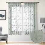 Sage Green Sheer Curtains with Leaf Pattern 2 Panels